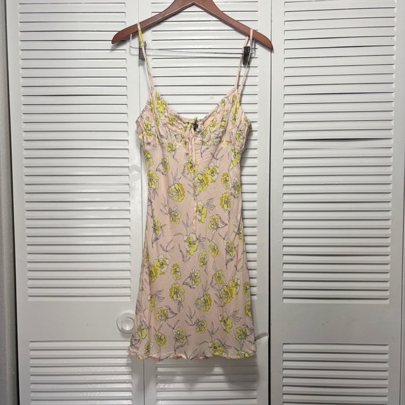 AUDREY3+1 Y2K Light Pink and Yellow Runched Bust Floral Slip Mini Dress Size M - Picture 1 of 7